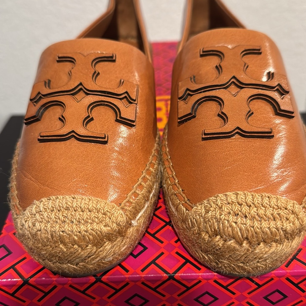 Tory Burch Ines Tan Leather Platform Espadrilles Size 6.5